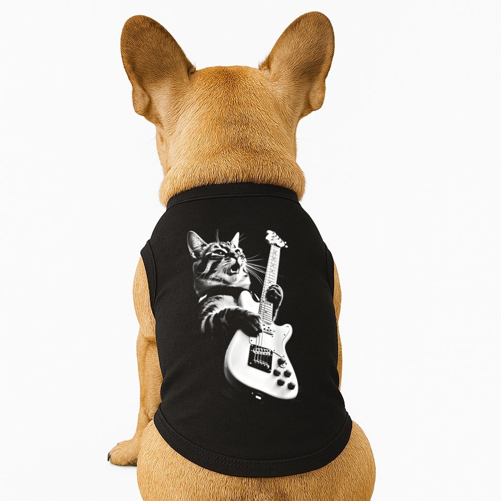 Rock Cat Playing Guitar Funny Guitar Cat Guitarist Doggie Tank