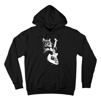 Rock Cat Playing Guitar Funny Guitar Cat Guitarist Hoodie