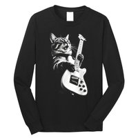 Rock Cat Playing Guitar Funny Guitar Cat Guitarist Long Sleeve Shirt