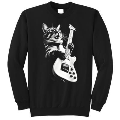 Rock Cat Playing Guitar Funny Guitar Cat Guitarist Sweatshirt