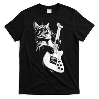 Rock Cat Playing Guitar Funny Guitar Cat Guitarist T-Shirt