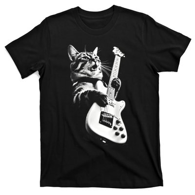 Rock Cat Playing Guitar Funny Guitar Cat Guitarist T-Shirt