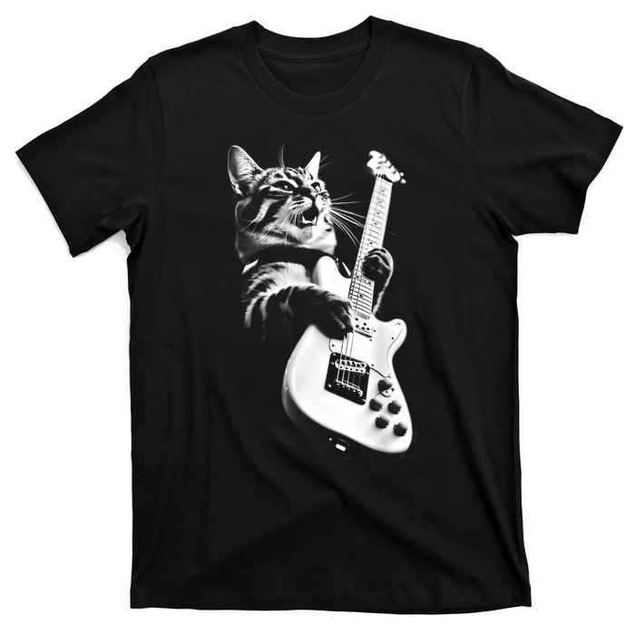 Rock Cat Playing Guitar Funny Guitar Cat Guitarist T-Shirt