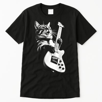 Rock Cat Playing Guitar Funny Guitar Cat Guitarist Tall T-Shirt