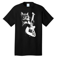 Rock Cat Playing Guitar Funny Guitar Cat Guitarist Tall T-Shirt