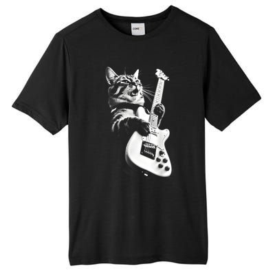 Rock Cat Playing Guitar Funny Guitar Cat Guitarist Tall Fusion ChromaSoft Performance T-Shirt