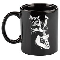 Rock Cat Playing Guitar Funny Guitar Cat Guitarist 11oz C Handle Ceramic Mug
