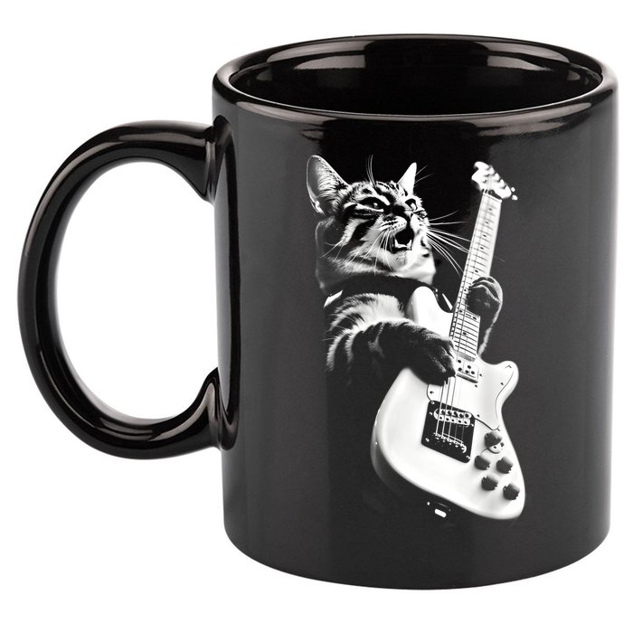 Rock Cat Playing Guitar Funny Guitar Cat Guitarist 11oz C Handle Ceramic Mug