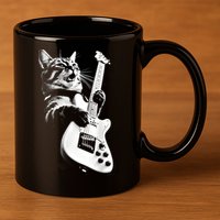 Rock Cat Playing Guitar Funny Guitar Cat Guitarist 11oz C Handle Ceramic Mug