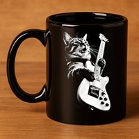 Rock Cat Playing Guitar Funny Guitar Cat Guitarist 11oz C Handle Ceramic Mug