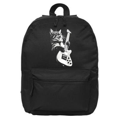 Rock Cat Playing Guitar Funny Guitar Cat Guitarist 16 in Basic Backpack