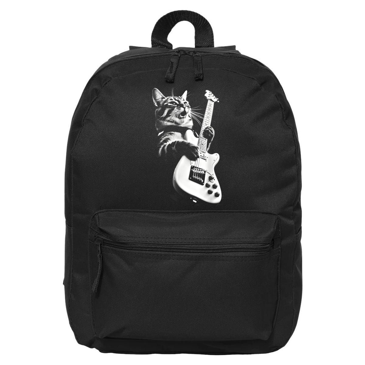 Rock Cat Playing Guitar Funny Guitar Cat Guitarist 16 in Basic Backpack
