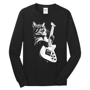 Rock Cat Playing Guitar Funny Guitar Cat Guitarist Tall Long Sleeve T-Shirt