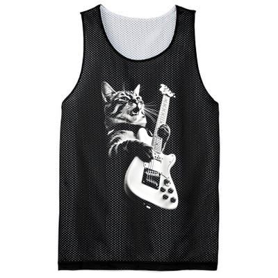 Rock Cat Playing Guitar Funny Guitar Cat Guitarist Mesh Reversible Basketball Jersey Tank