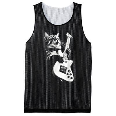 Rock Cat Playing Guitar Funny Guitar Cat Guitarist Mesh Reversible Basketball Jersey Tank