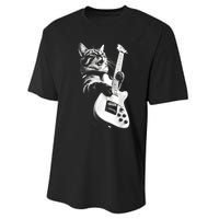 Rock Cat Playing Guitar Funny Guitar Cat Guitarist Performance Sprint T-Shirt