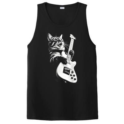 Rock Cat Playing Guitar Funny Guitar Cat Guitarist PosiCharge Competitor Tank