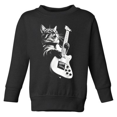 Rock Cat Playing Guitar Funny Guitar Cat Guitarist Toddler Sweatshirt