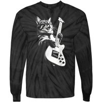 Rock Cat Playing Guitar Funny Guitar Cat Guitarist Tie-Dye Long Sleeve Shirt