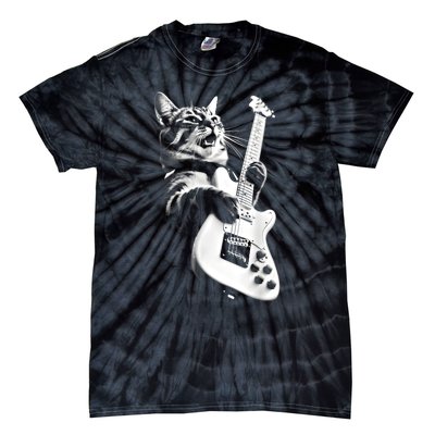 Rock Cat Playing Guitar Funny Guitar Cat Guitarist Tie-Dye T-Shirt