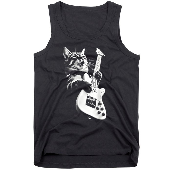 Rock Cat Playing Guitar Funny Guitar Cat Guitarist Tank Top