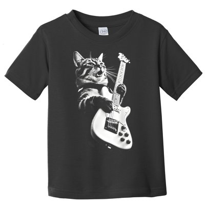 Rock Cat Playing Guitar Funny Guitar Cat Guitarist Toddler T-Shirt