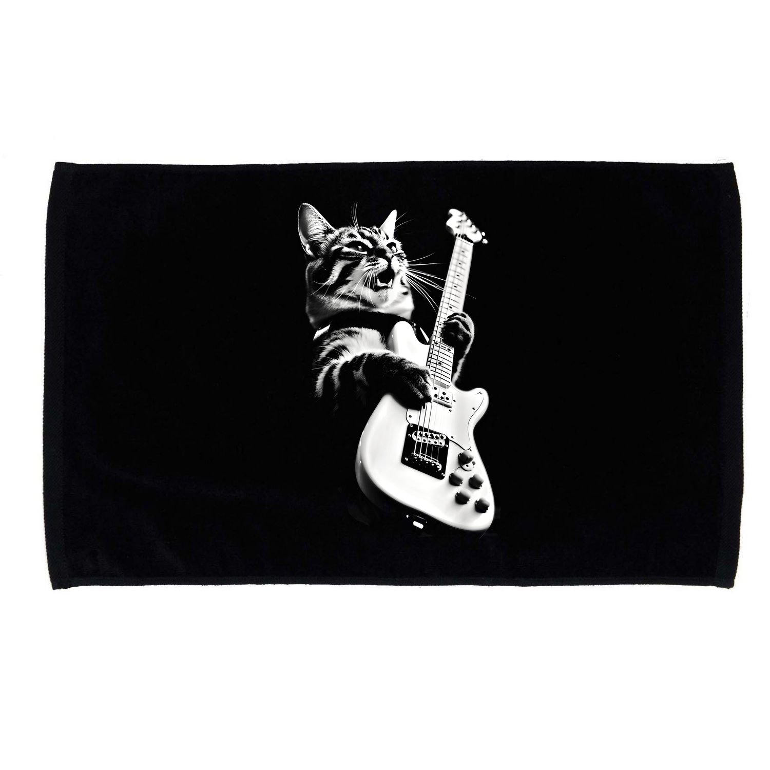 Rock Cat Playing Guitar Funny Guitar Cat Guitarist Microfiber Hand Towel