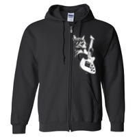 Rock Cat Playing Guitar Funny Guitar Cat Guitarist Full Zip Hoodie