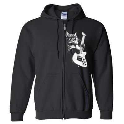 Rock Cat Playing Guitar Funny Guitar Cat Guitarist Full Zip Hoodie