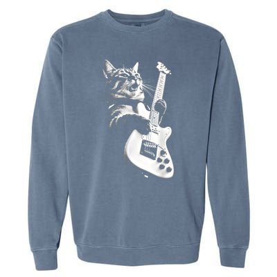 Rock Cat Playing Guitar Funny Guitar Cat Guitarist Garment-Dyed Sweatshirt