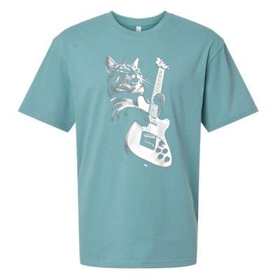 Rock Cat Playing Guitar Funny Guitar Cat Guitarist Sueded Cloud Jersey T-Shirt