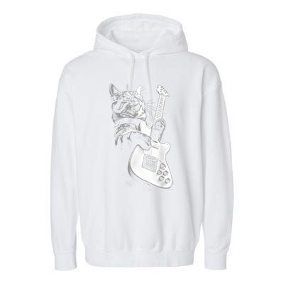 Rock Cat Playing Guitar Funny Guitar Cat Guitarist Garment-Dyed Fleece Hoodie