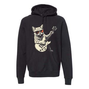 Rock Cat Playing Guitar Rock Kitty Funny Guitar Cat Premium Hoodie