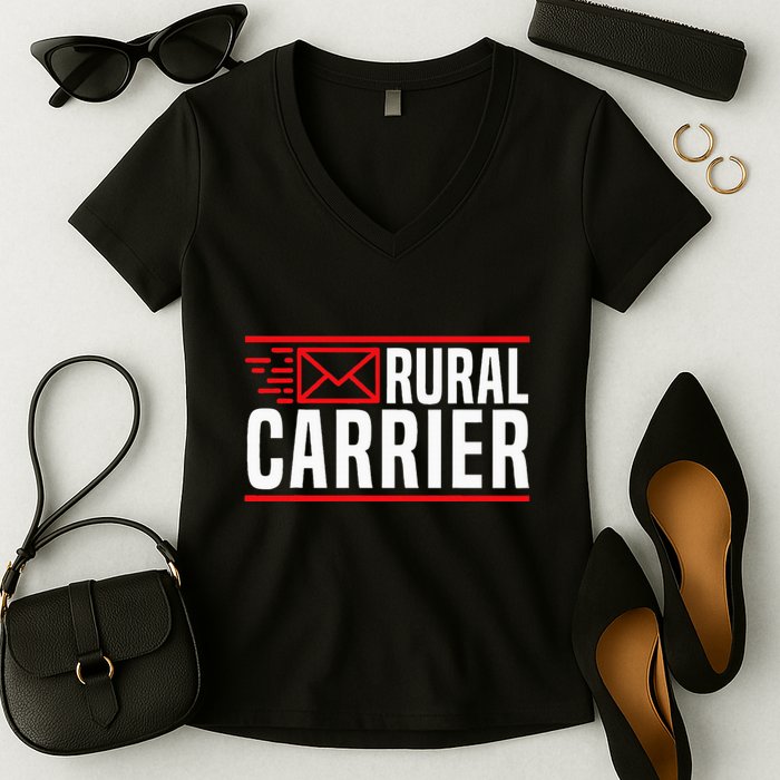 Rural Carrier Postal Worker Mailman Delivery Mail Escort Women's V-Neck T-Shirt