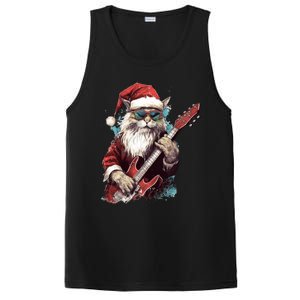 Rock Cat Playing Guitar Funny Christmas Santa Claus Gift PosiCharge Competitor Tank