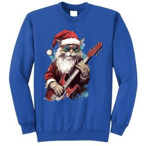 Rock Cat Playing Guitar Funny Christmas Santa Claus Gift Sweatshirt