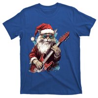 Rock Cat Playing Guitar Funny Christmas Santa Claus Gift T-Shirt