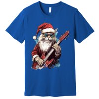 Rock Cat Playing Guitar Funny Christmas Santa Claus Gift Premium T-Shirt