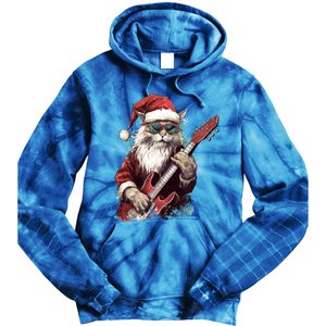 Rock Cat Playing Guitar Funny Christmas Santa Claus Gift Tie Dye Hoodie