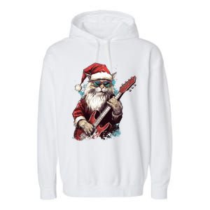 Rock Cat Playing Guitar Funny Christmas Santa Claus Gift Garment-Dyed Fleece Hoodie