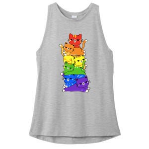 Rainbow Cats Pride Month Lgbt Lgbtq Ladies PosiCharge Tri-Blend Wicking Tank