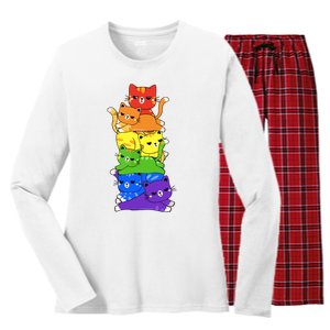 Rainbow Cats Pride Month Lgbt Lgbtq Women's Long Sleeve Flannel Pajama Set 