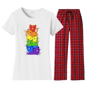 Rainbow Cats Pride Month Lgbt Lgbtq Women's Flannel Pajama Set