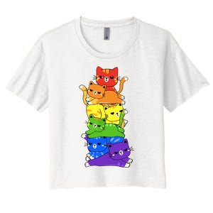 Rainbow Cats Pride Month Lgbt Lgbtq Women's Crop Top Tee