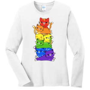 Rainbow Cats Pride Month Lgbt Lgbtq Ladies Long Sleeve Shirt