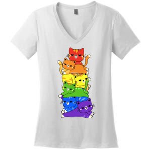 Rainbow Cats Pride Month Lgbt Lgbtq Women's V-Neck T-Shirt