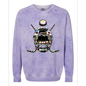 Retro Colorful Polka Dots Hockey Helmet And Puck Happy Dot Day Gift Colorblast Crewneck Sweatshirt