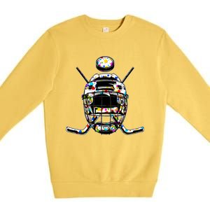 Retro Colorful Polka Dots Hockey Helmet And Puck Happy Dot Day Gift Premium Crewneck Sweatshirt