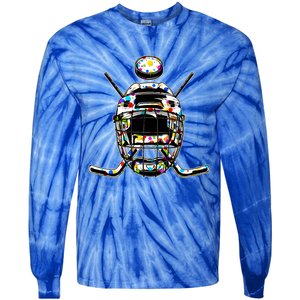 Retro Colorful Polka Dots Hockey Helmet And Puck Happy Dot Day Gift Tie-Dye Long Sleeve Shirt