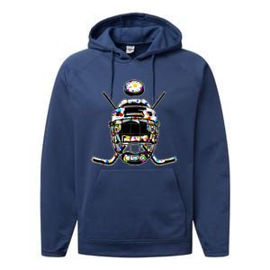 Retro Colorful Polka Dots Hockey Helmet And Puck Happy Dot Day Gift Performance Fleece Hoodie